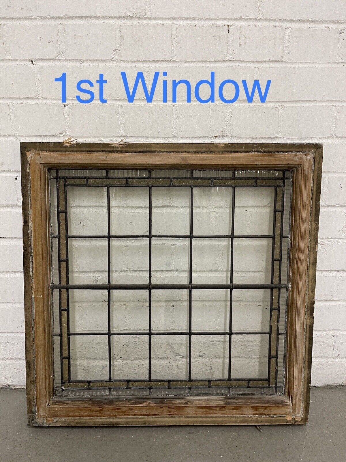 Pair Of Reclaimed Leaded Light Stained Glass Wooden Window Panels