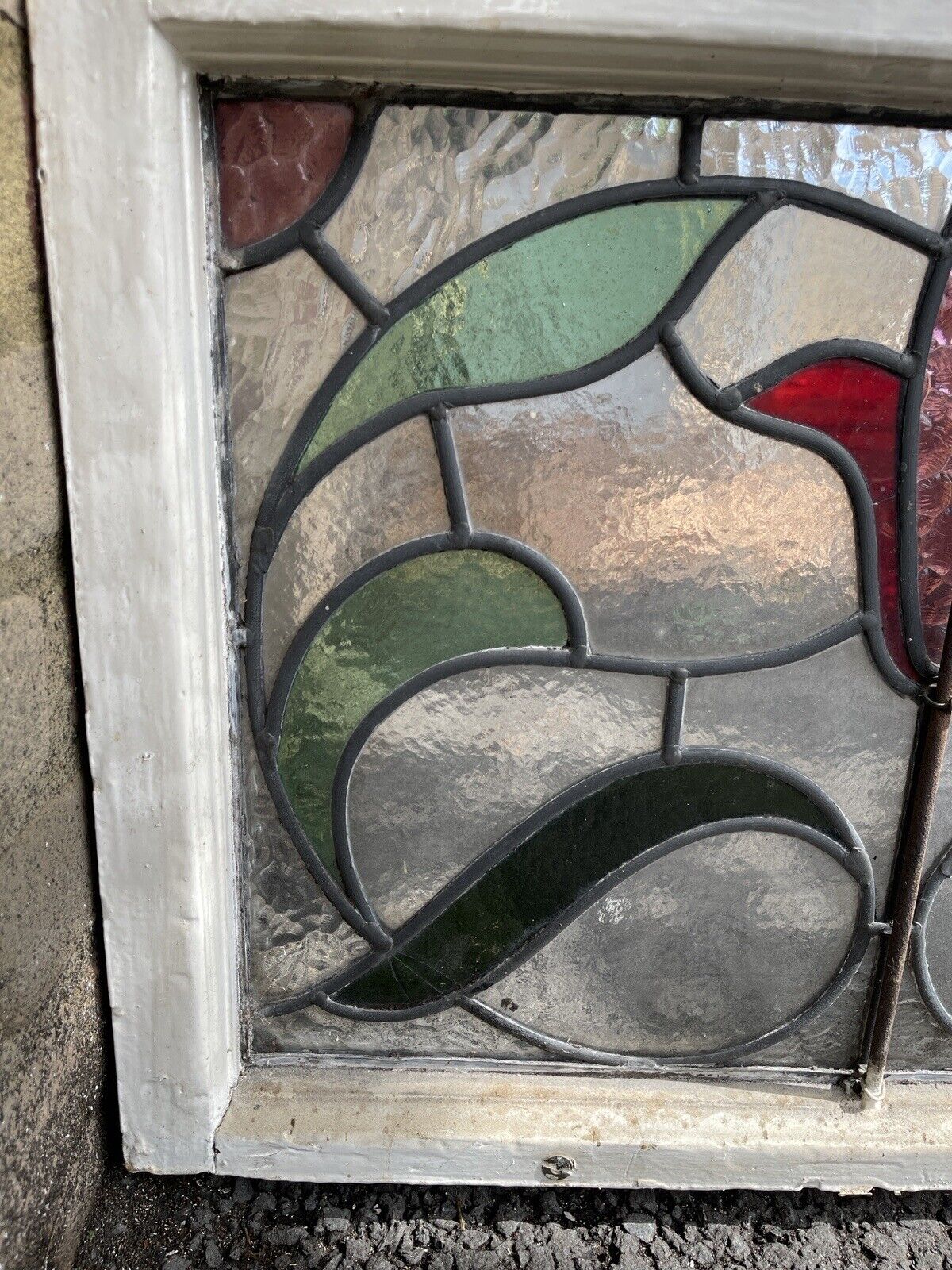 Reclaimed Leaded Light Stained Glass Art Nouveau Wooden Window Panel