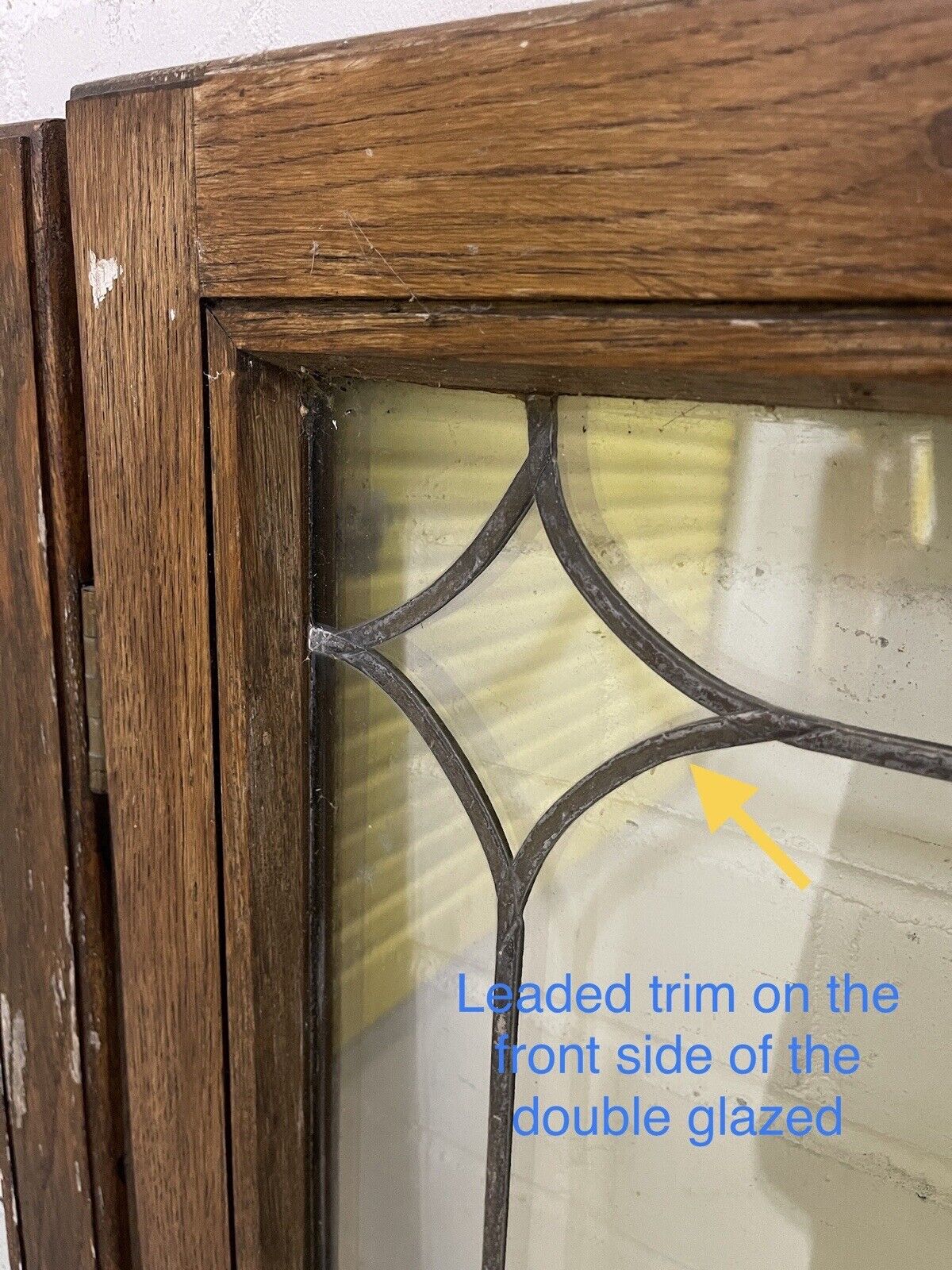 Job Lot Of Three Double Glazed Leaded Trim Oak Wooden Windows Various Sizes