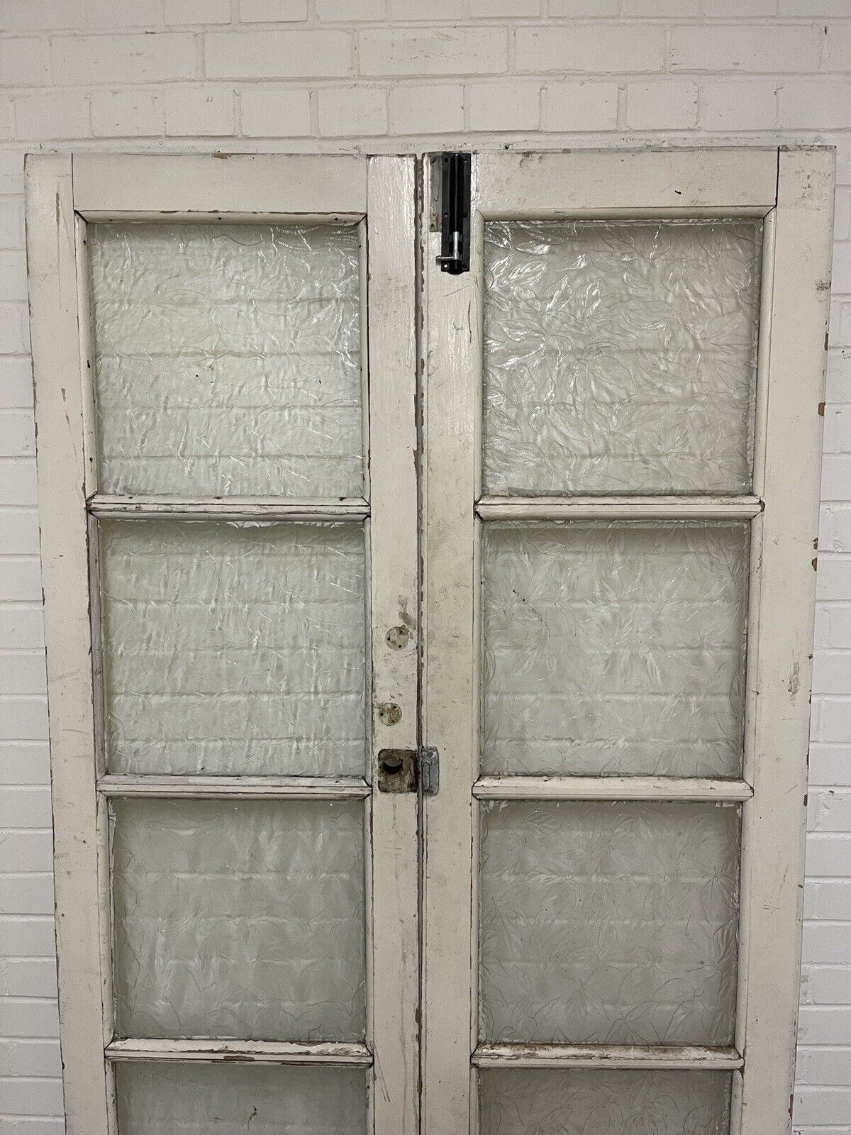 Reclaimed Old French Single Panel Floral Glass Wooden Double Doors 1965 x 1160mm