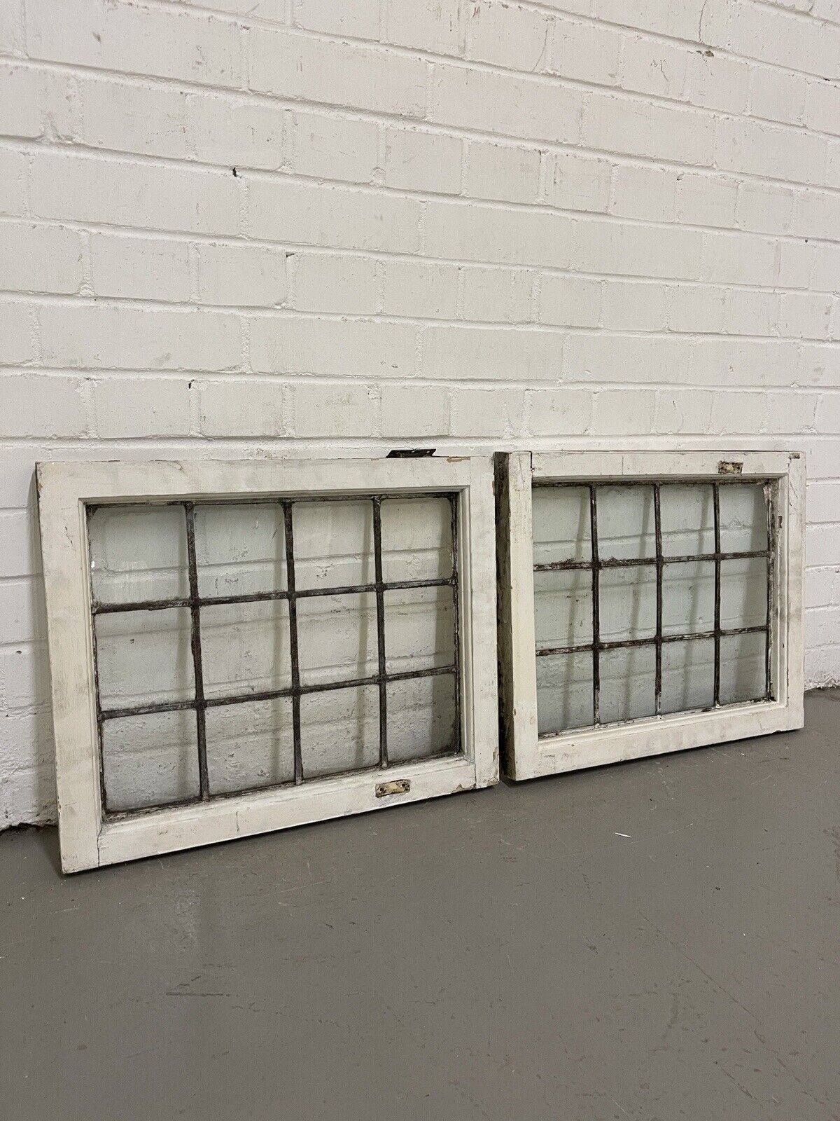 Pair Of Reclaimed Leaded Light Panel Wooden Windows 450 x 555mm 450 x 555mm