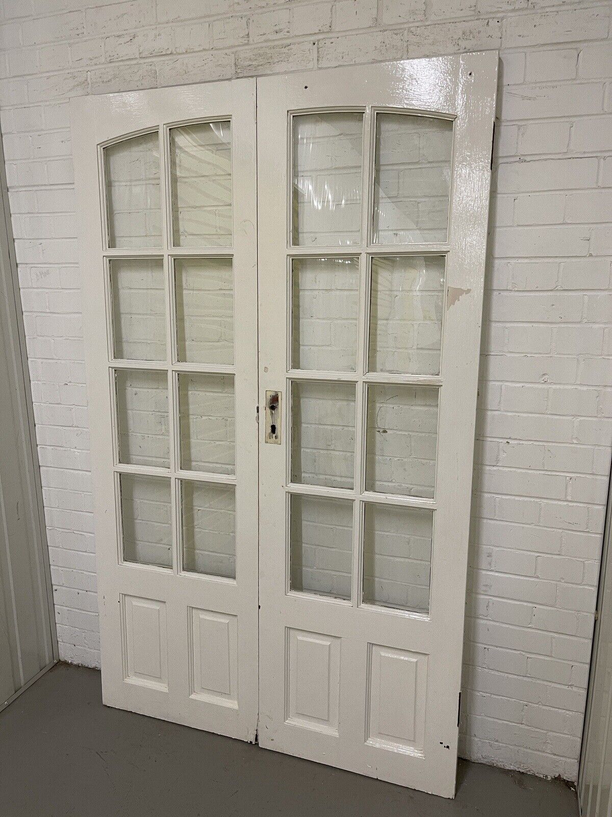 Reclaimed Old Georgian French Single Panel Glass Wooden Double Doors 1915 x 1170
