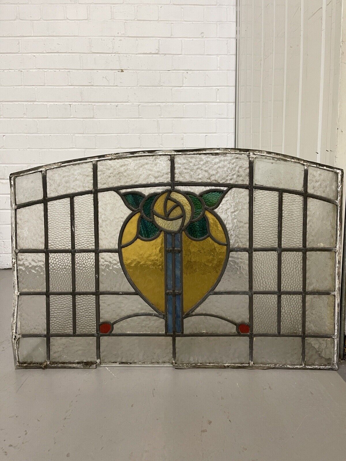 Reclaimed Fanlight Leaded Light Stained Glass Art Nouveau Window Panel