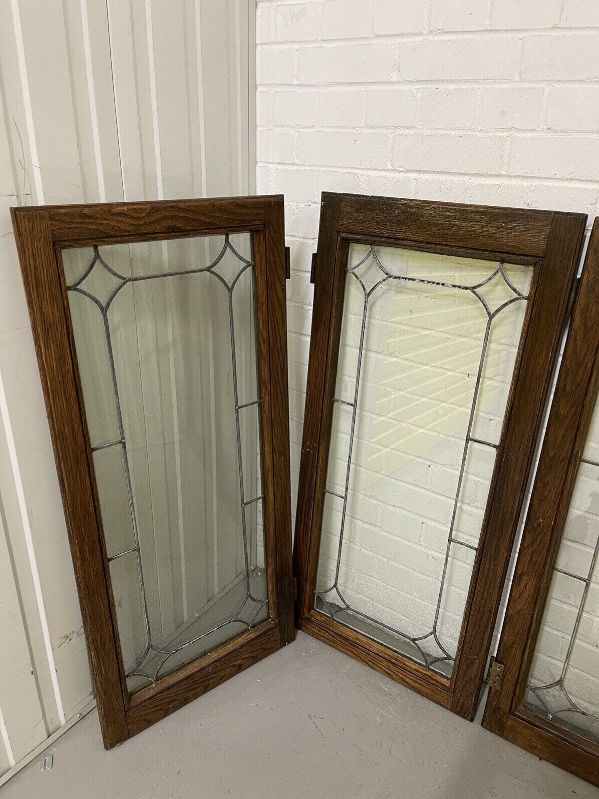 Job Lot Of Four Double Glazed Leaded Trim Oak Wooden Windows 1110 x 515mm