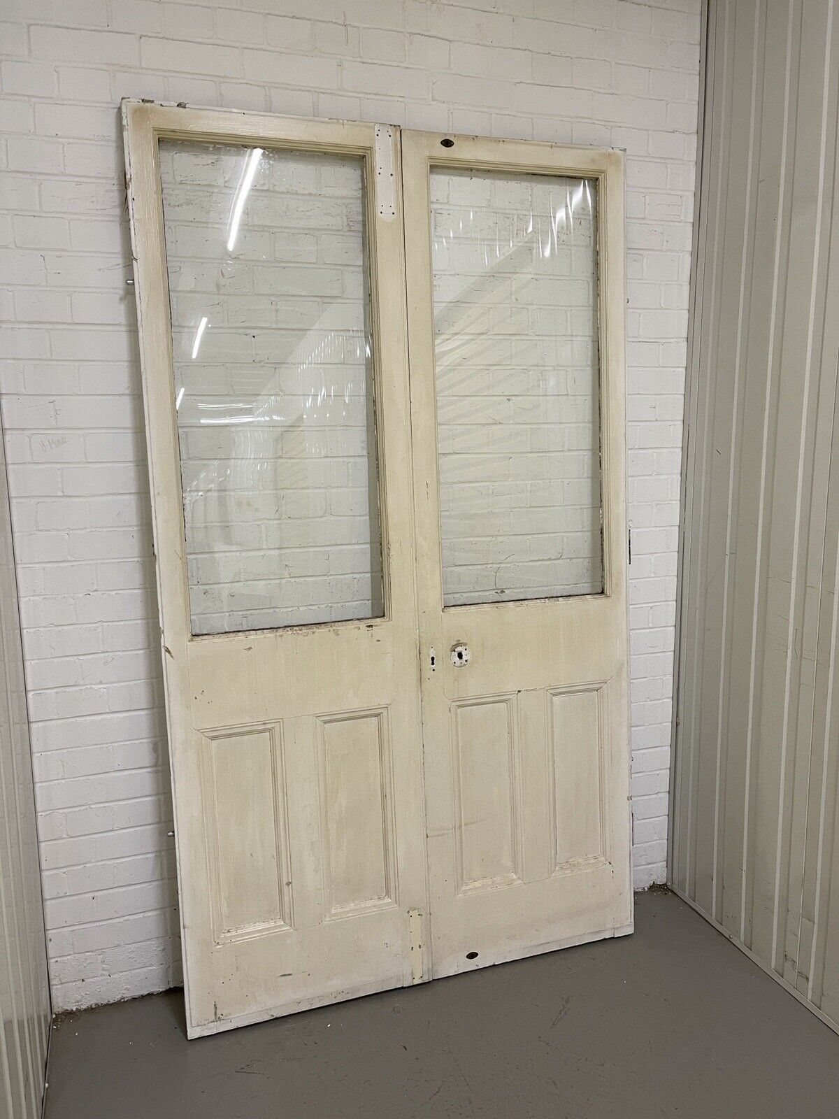 Reclaimed Old French Single Panel Glass Wooden Double Doors 2155 x 1243mm