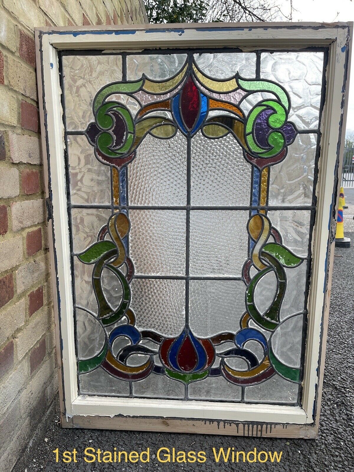 Job Lot Of Four Reclaimed Leaded Light Stained Glass Art Nouveau Window Panels