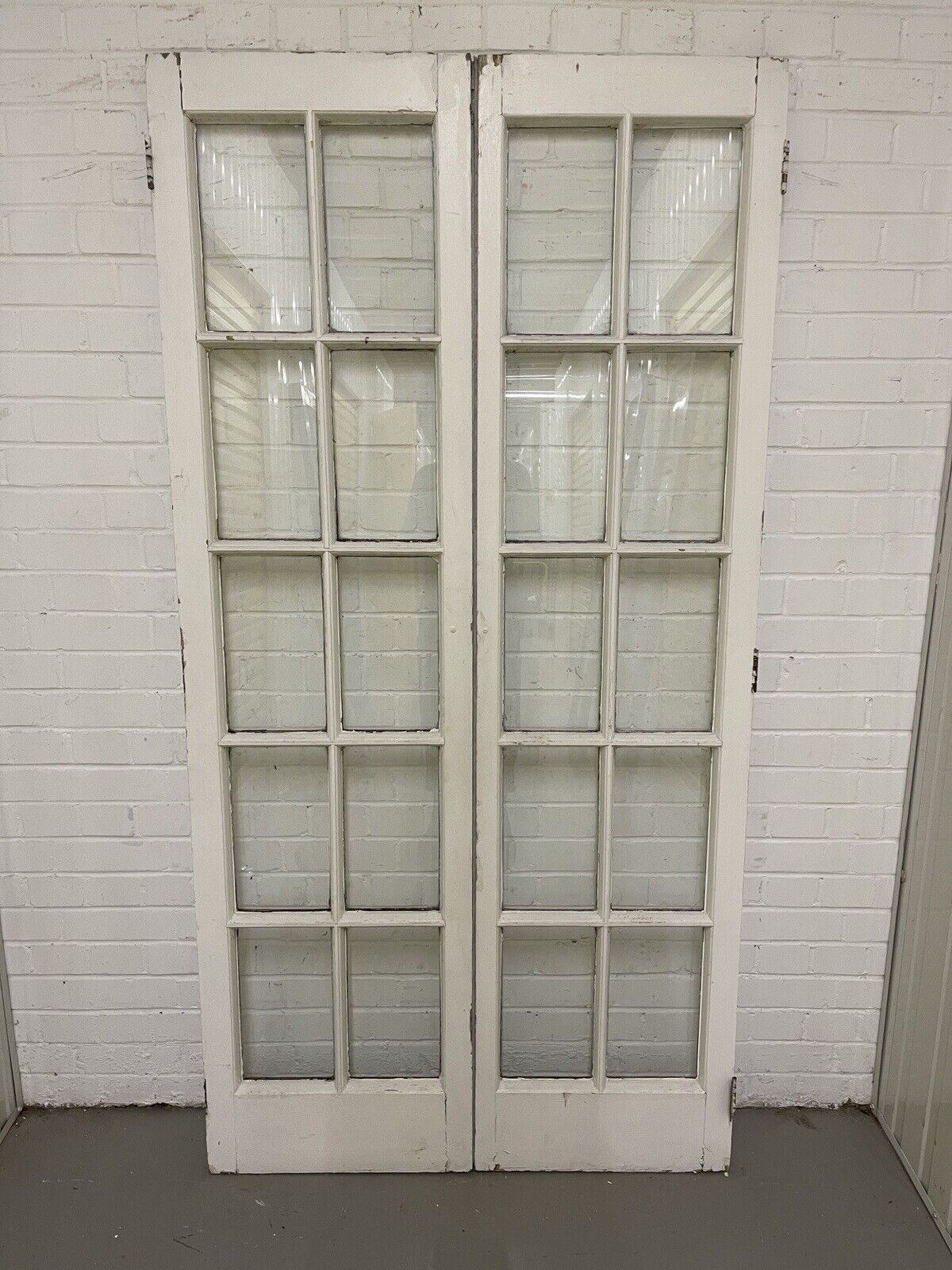 Reclaimed Old French Single Panel Glass Wooden Double Doors 1990mm x 1110mm