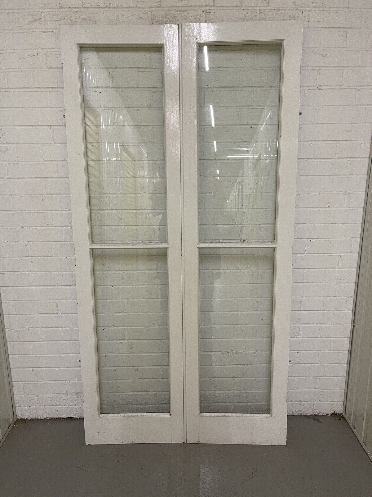Reclaimed  French Toughened Single Panel Glass Wooden Double Door 1930 x 1004mm