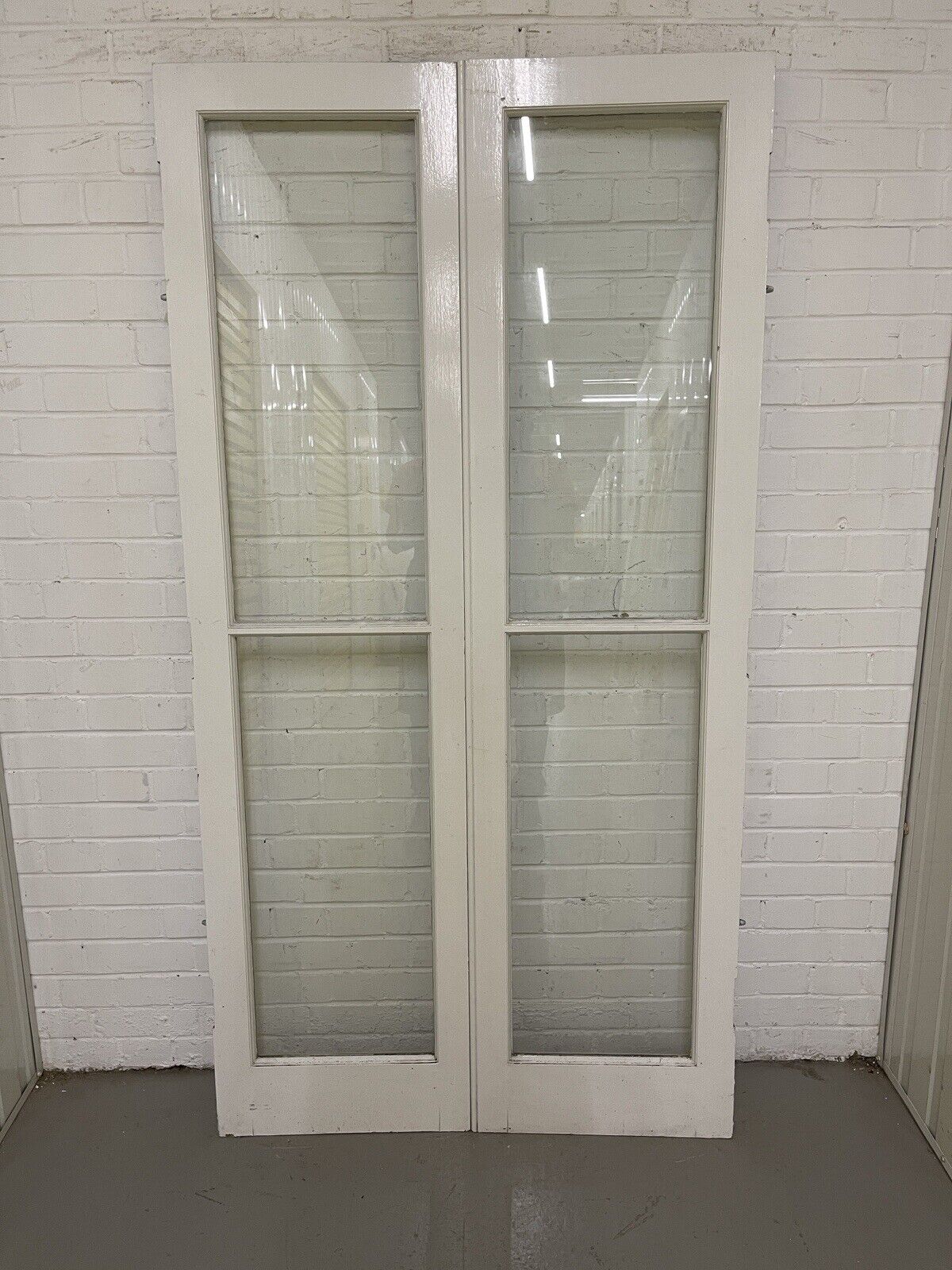 Reclaimed French Toughened Single Panel Glass Wooden Double Door 1930 x 1004mm