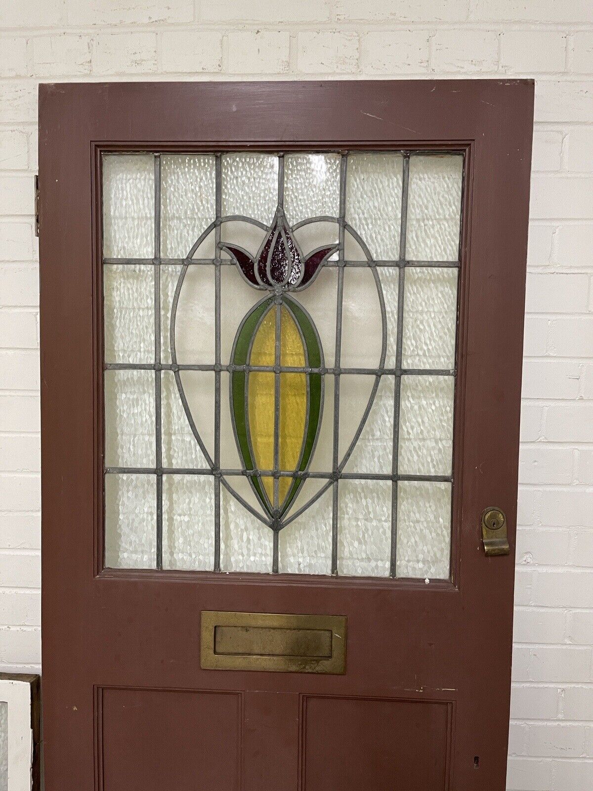 Reclaimed Victorian Wooden Panel Front Door With Stained Glass 1970mm x 810mm