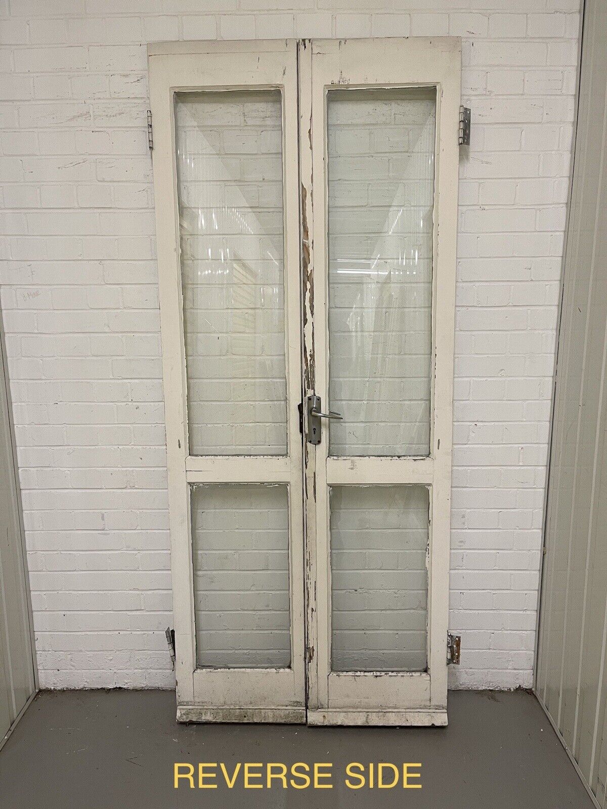 Reclaimed Old French Single Panel Glass Wooden Double Doors 2143 x 905mm