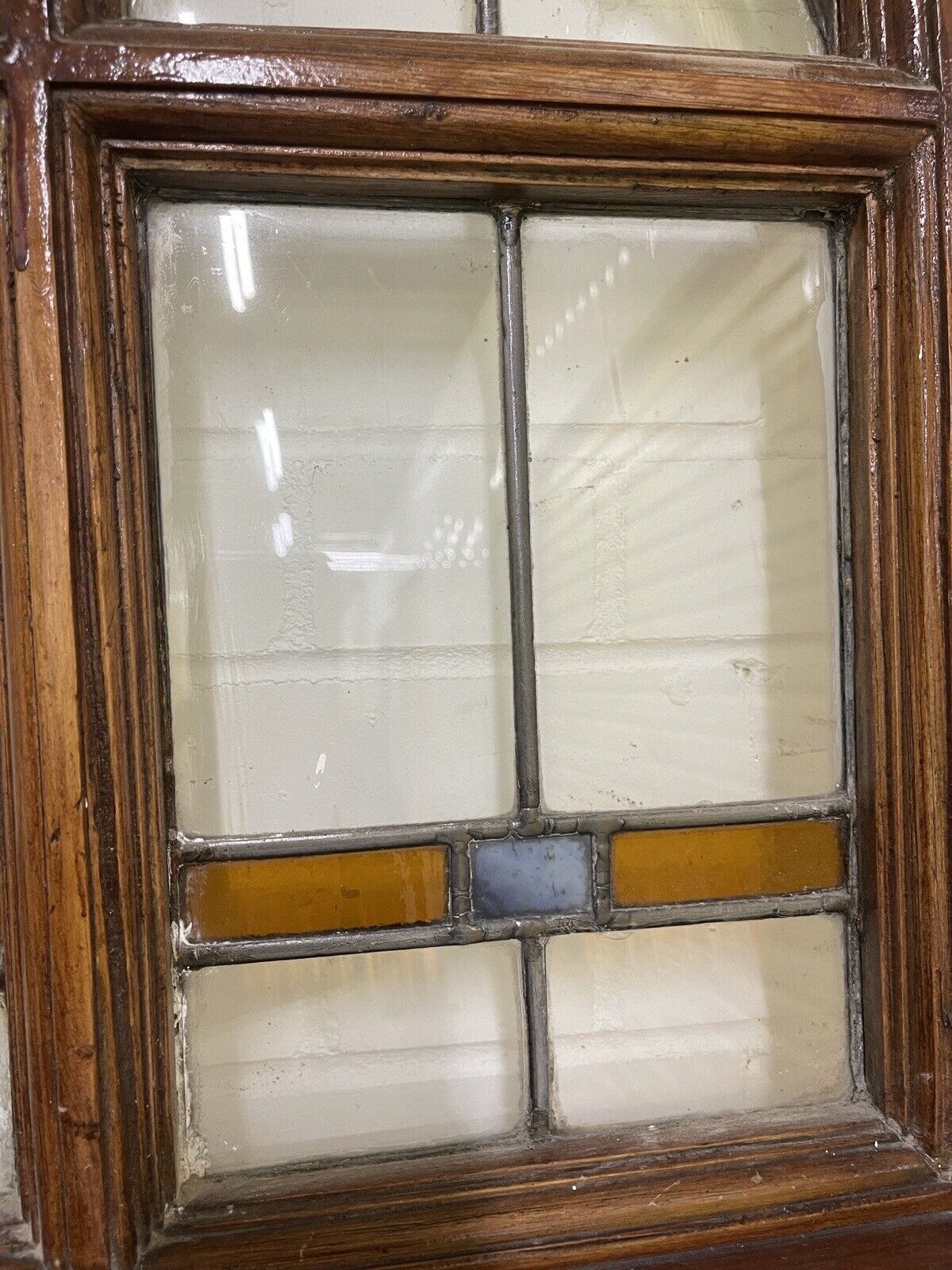Reclaimed Old Edwardian Wooden Panel Front Door Stained Glass 2123mm x 910mm