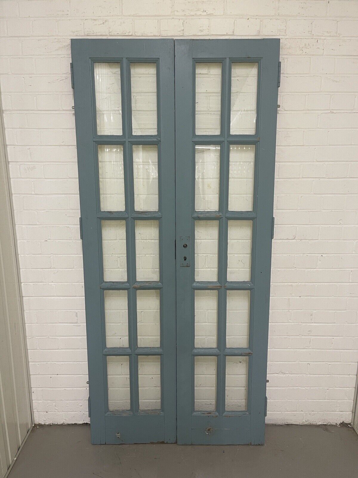 Reclaimed French Georgian Single Panel Glass Wooden Double Doors 1980 x 912mm