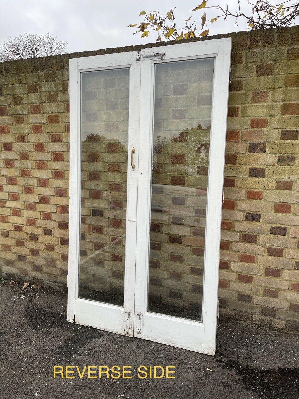Reclaimed Old French Single Panel Glass Wooden Double Doors 1993 x 1145mm