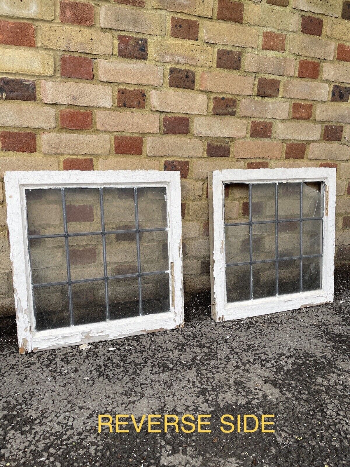 Pair Of Reclaimed Leaded Light Panel Wooden Windows