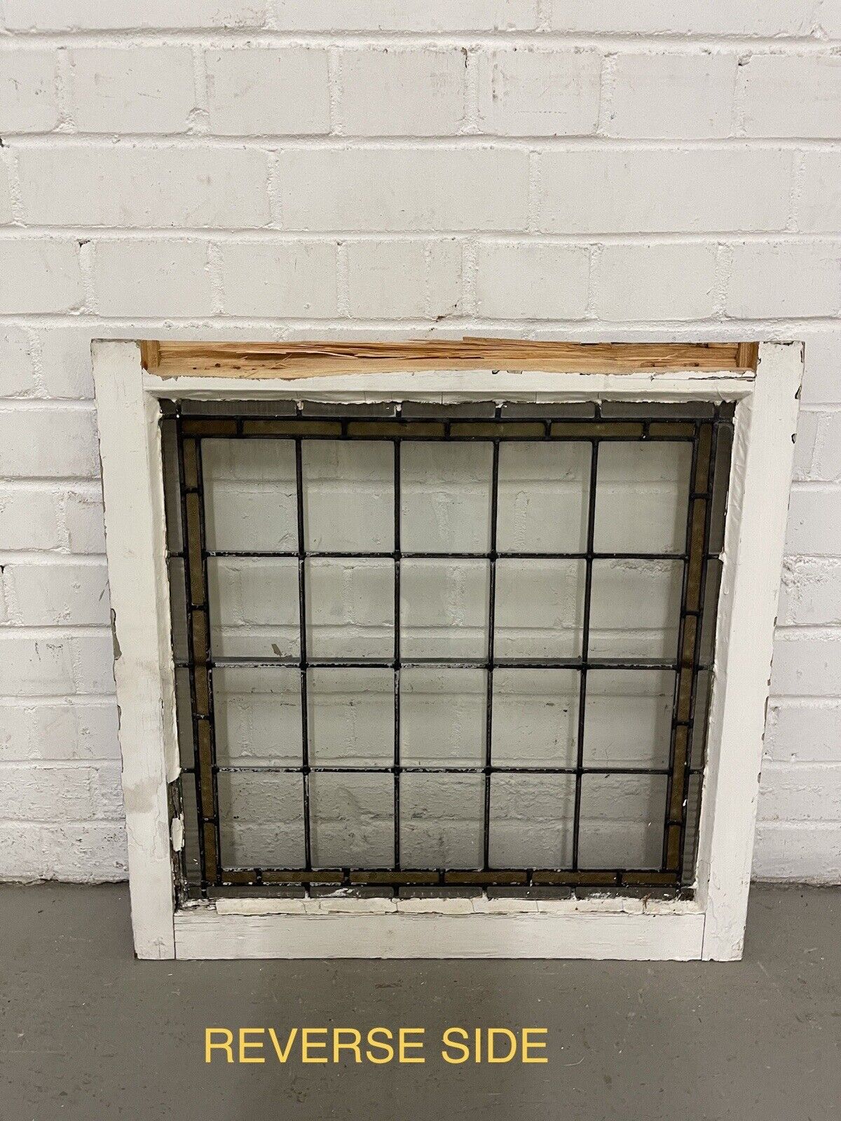 Pair Of Reclaimed Leaded Light Stained Glass Wooden Window Panels