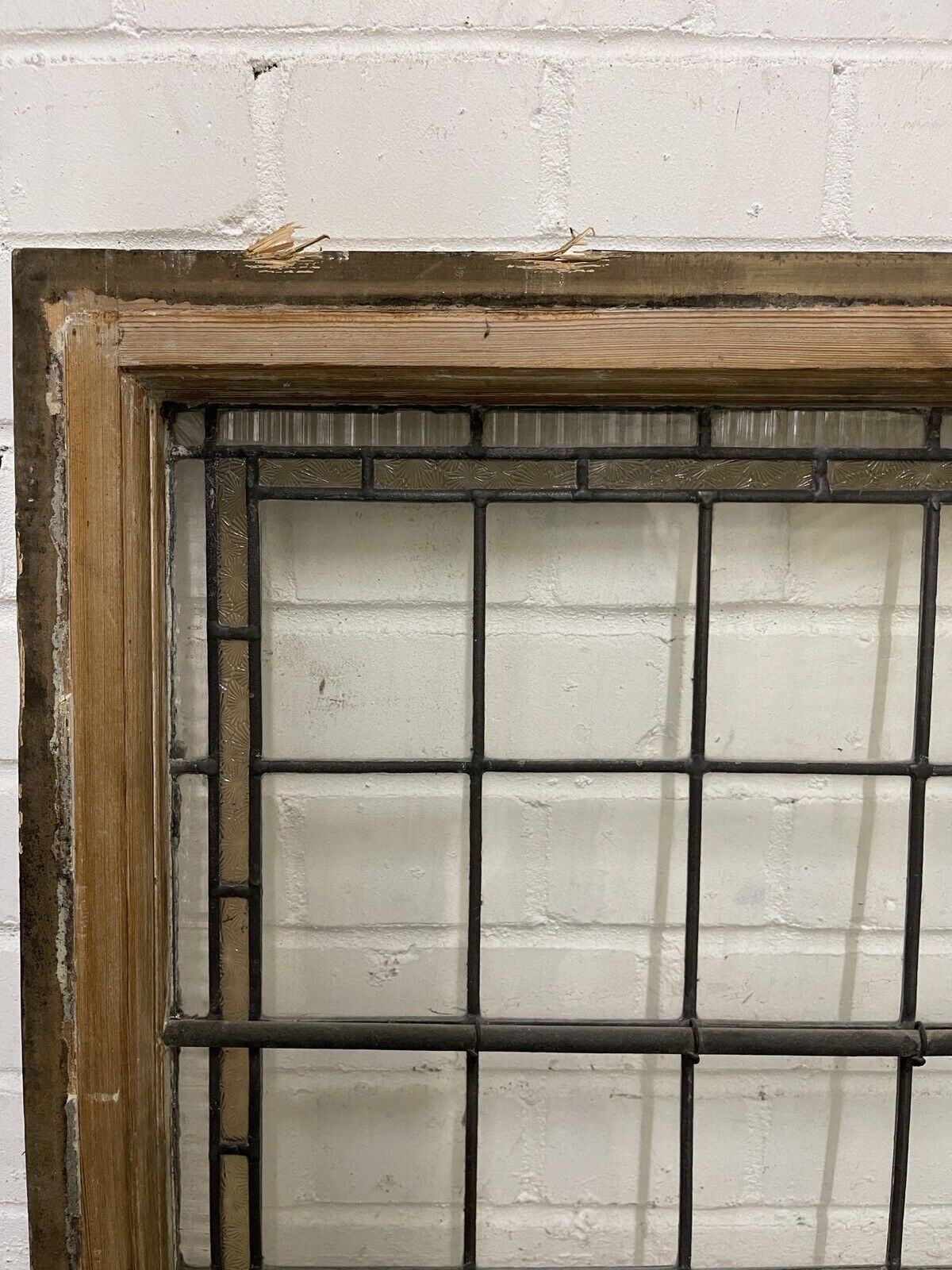 Pair Of Reclaimed Leaded Light Stained Glass Wooden Window Panels