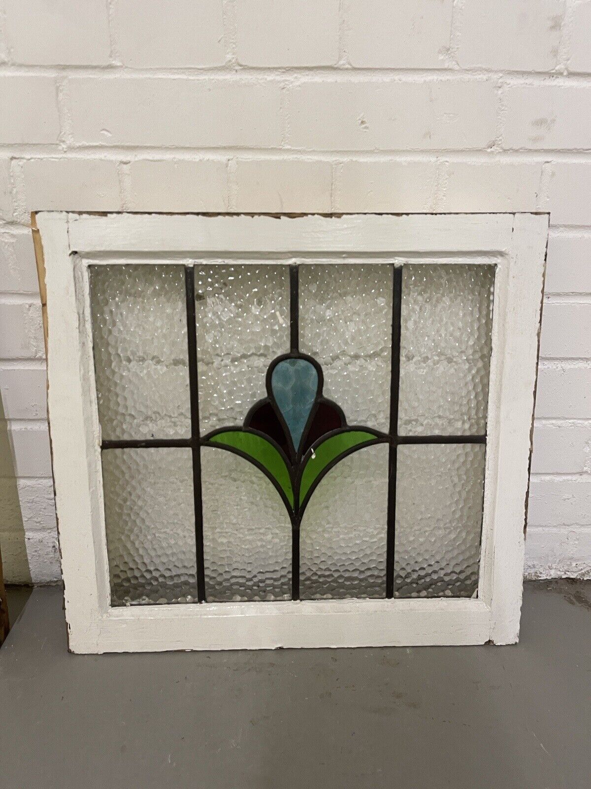 Reclaimed Leaded Light Stained Glass Art Nouveau Wooden Window Panel