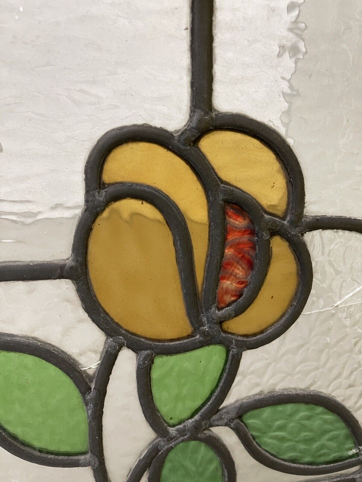 Reclaimed Floral Leaded Light Stained Glass Art Nouveau Window Panel 625 x 450mm