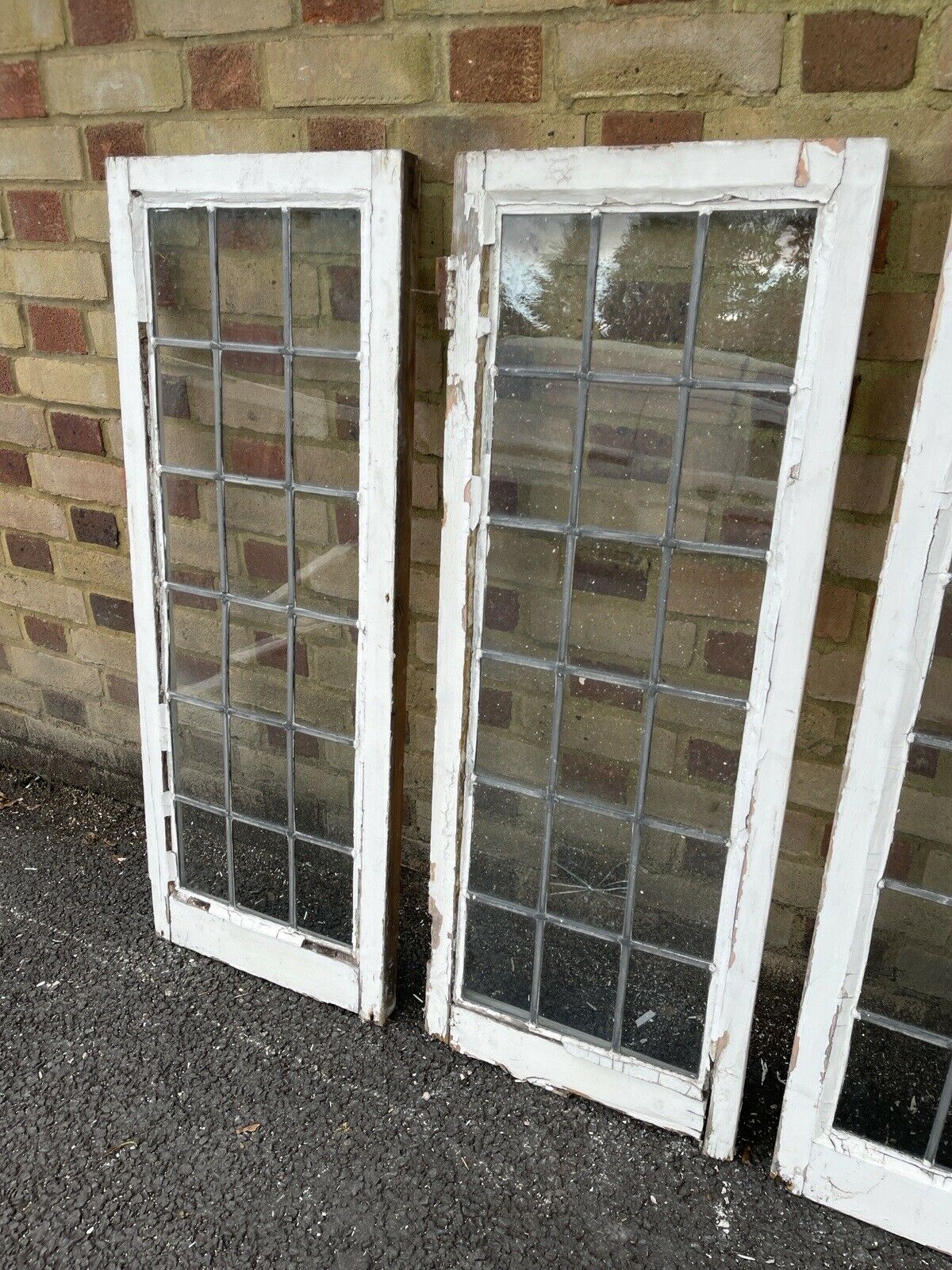 Job Lot Of 4 Reclaimed Leaded Light Panel Wooden Window
