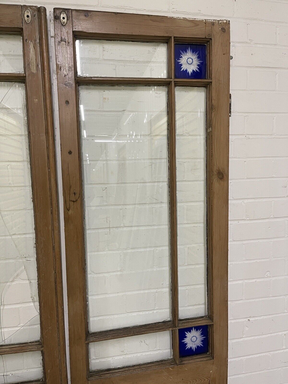 Reclaimed Old French Single Panel Glass Wooden Double Doors 2045mm x 1110mm