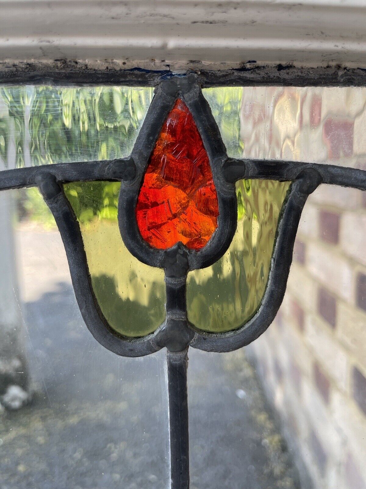 Reclaimed Leaded Light Stained Glass Art Nouveau Window Panel 835 x 530mm