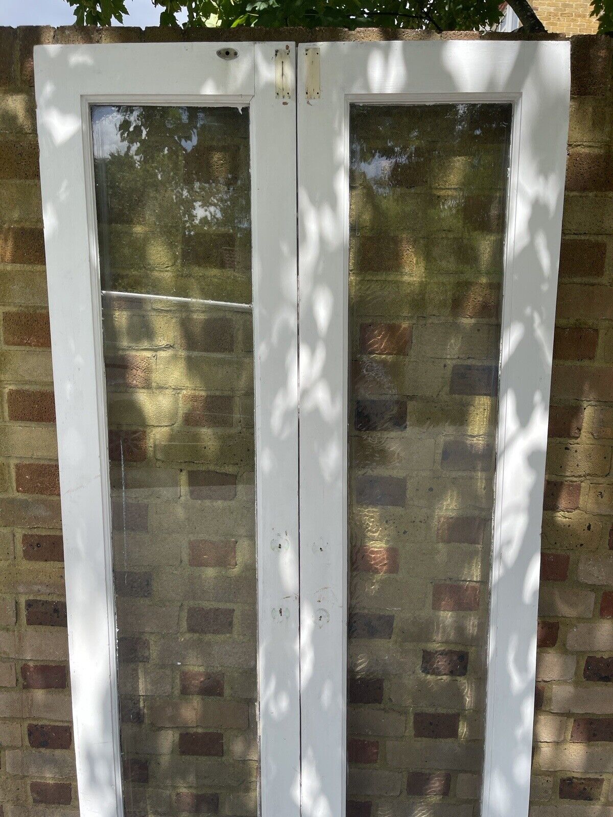 Reclaimed Old French Single Panel Glass Wooden Double Doors 1970 x 910mm