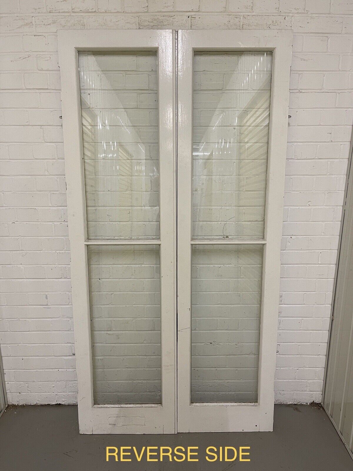 Reclaimed French Toughened Single Panel Glass Wooden Double Door 1925 x 1004mm