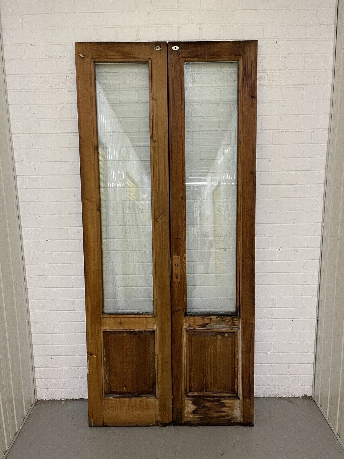 Reclaimed Old French Double Glazed Glass Wooden Double Doors 2145 x 960mm