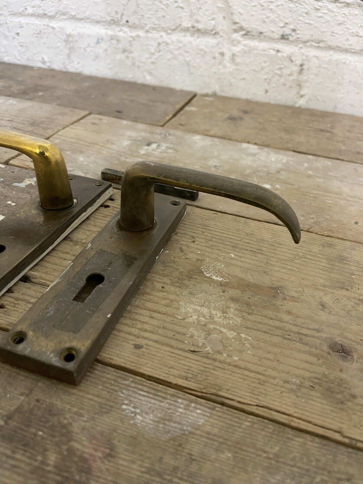 Pair Of Reclaimed Antique Old Brass Door Handles