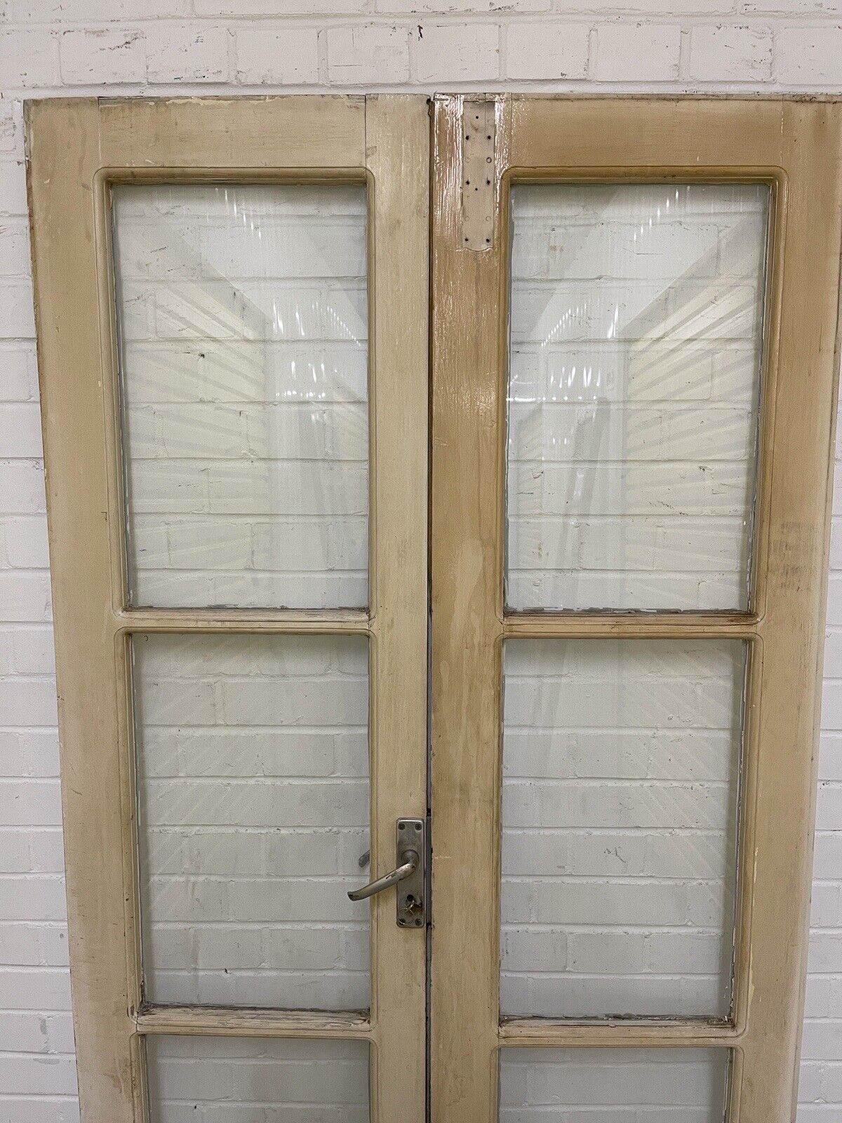 Reclaimed Old French Single Panel Glass Wooden Double Doors 1970mm x 1110mm
