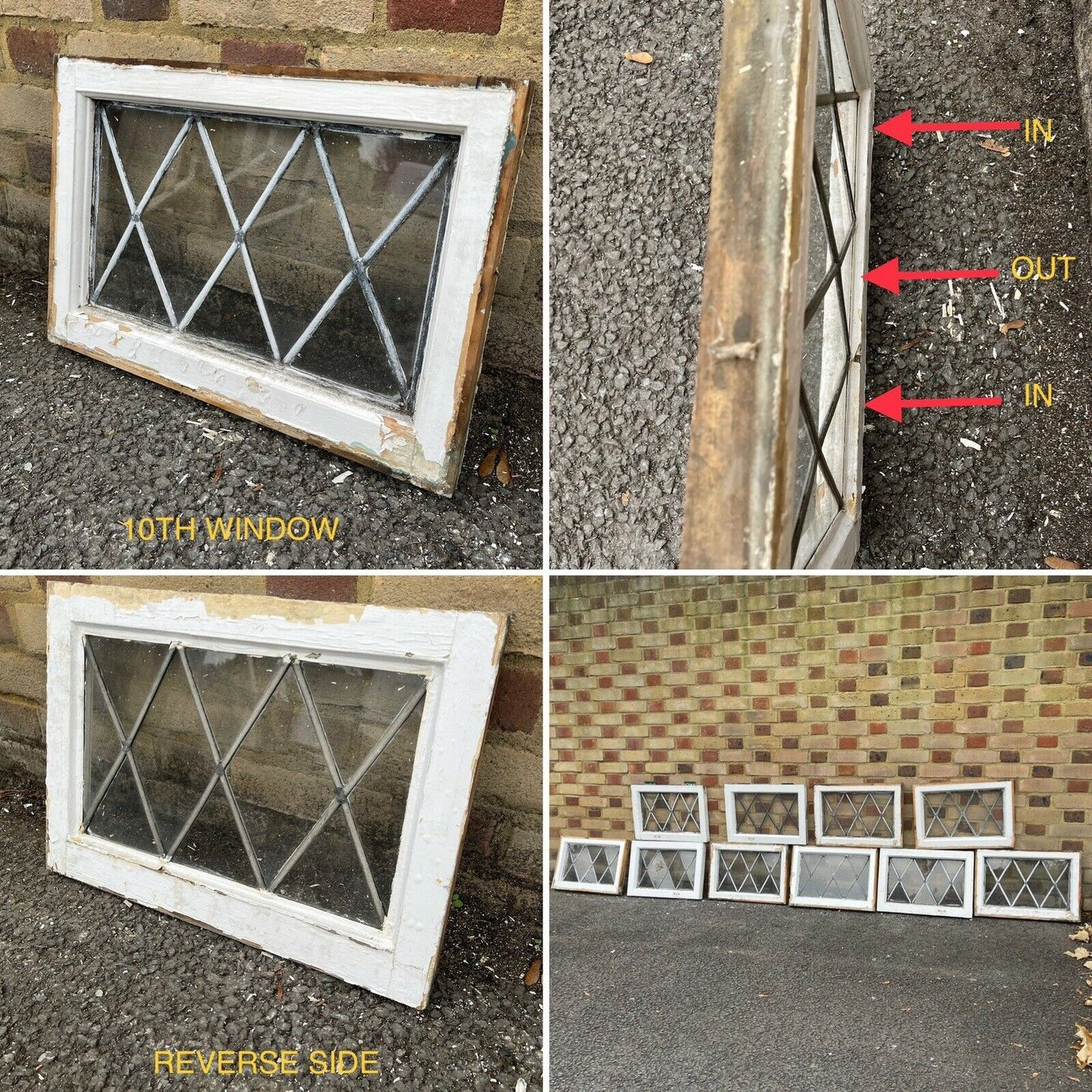 Job Lot Of 10 Reclaimed Leaded Light Diamond Panel Wooden Windows