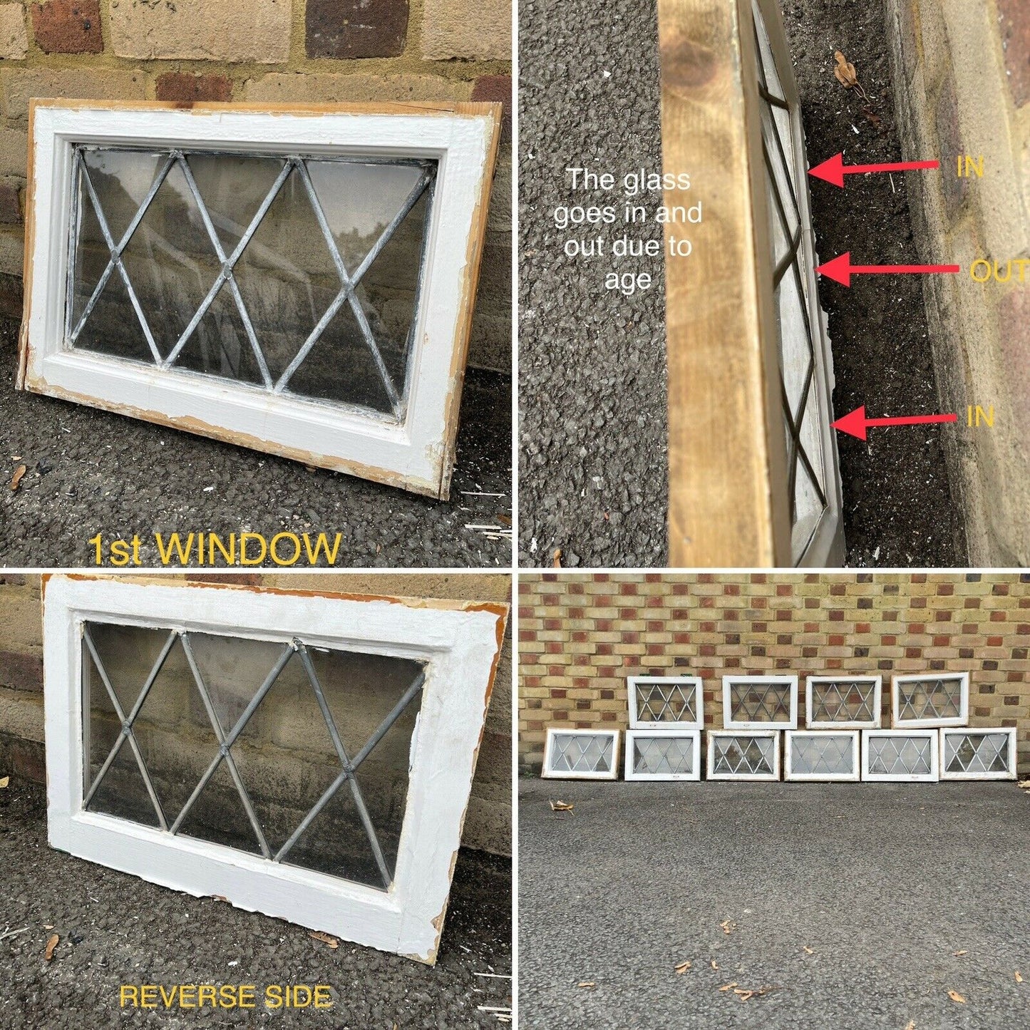 Job Lot Of 10 Reclaimed Leaded Light Diamond Panel Wooden Windows