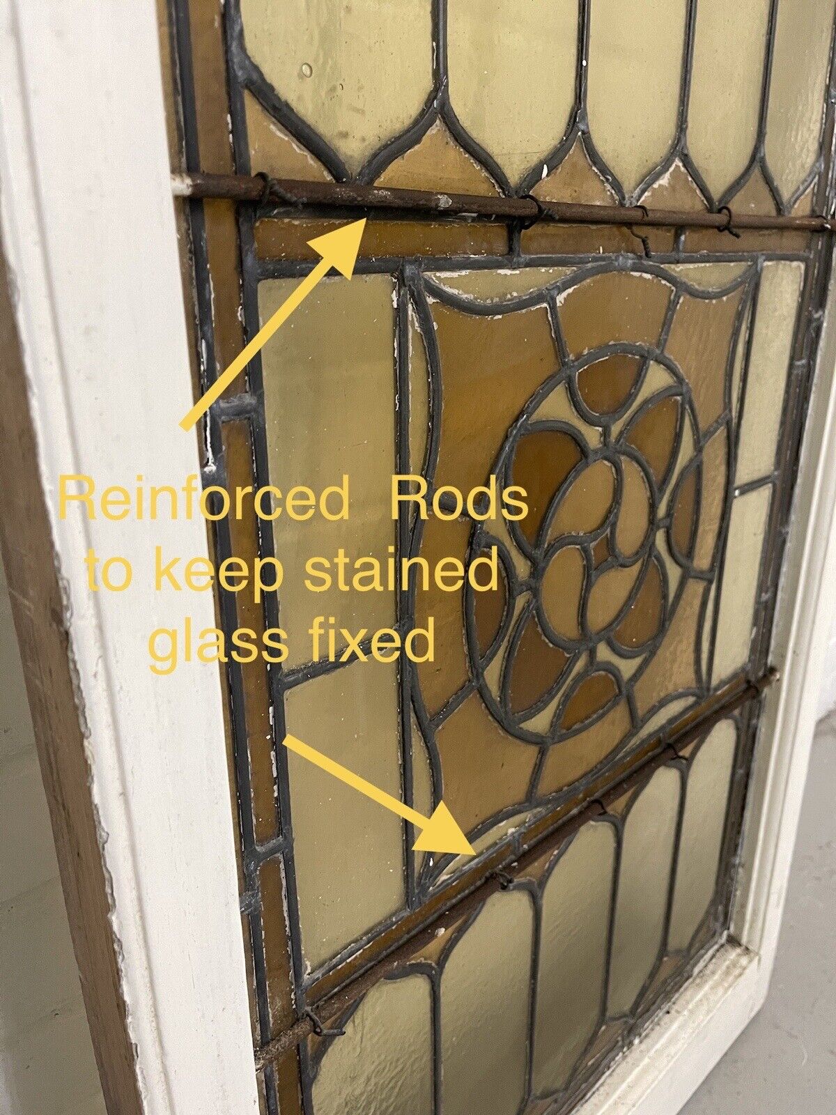 Reclaimed Leaded Light Stained Glass Art Nouveau Wooden Window Panel