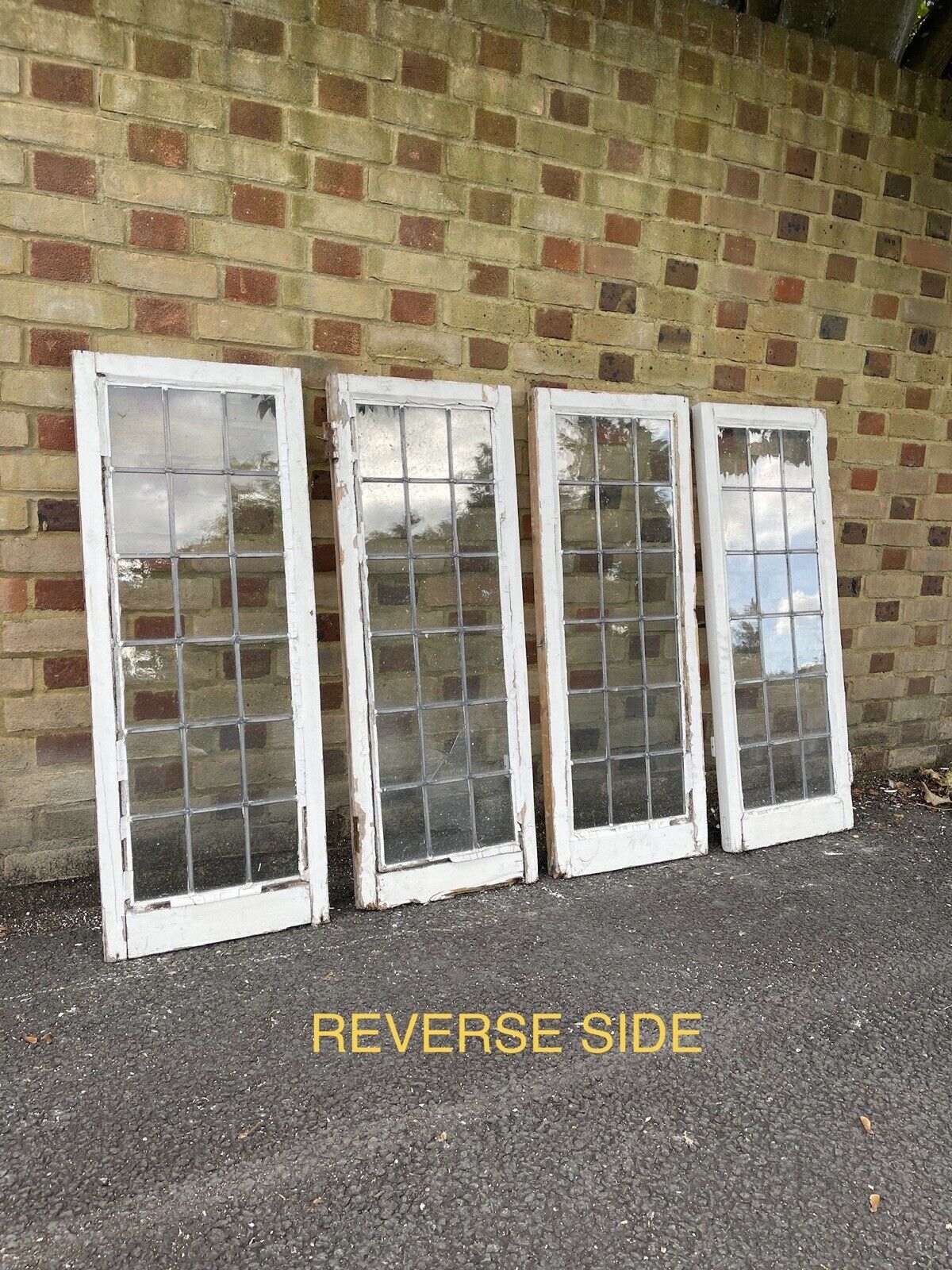 Job Lot Of 4 Reclaimed Leaded Light Panel Wooden Window