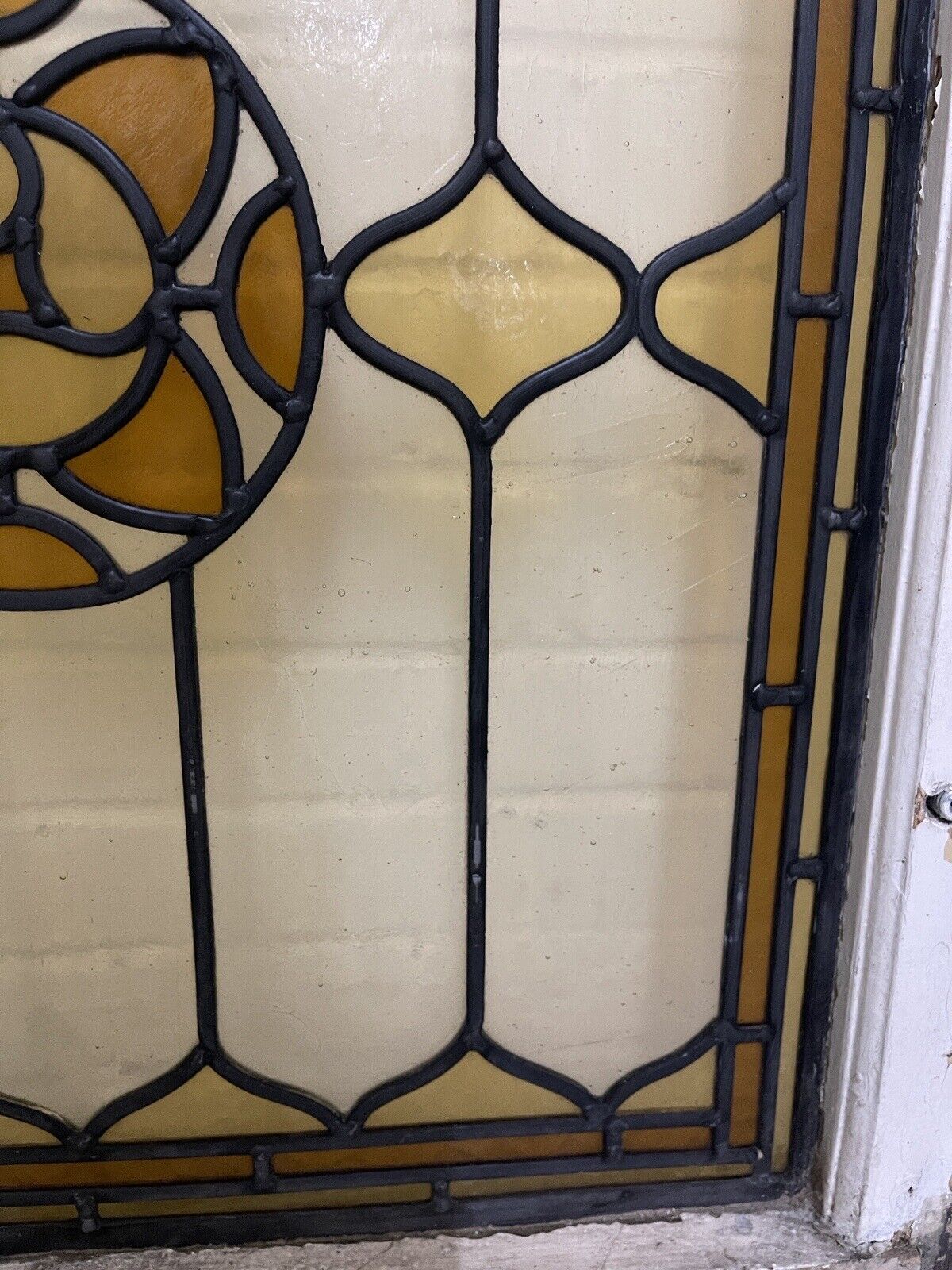 Reclaimed Leaded Light Stained Glass Art Nouveau Wooden Window Panel