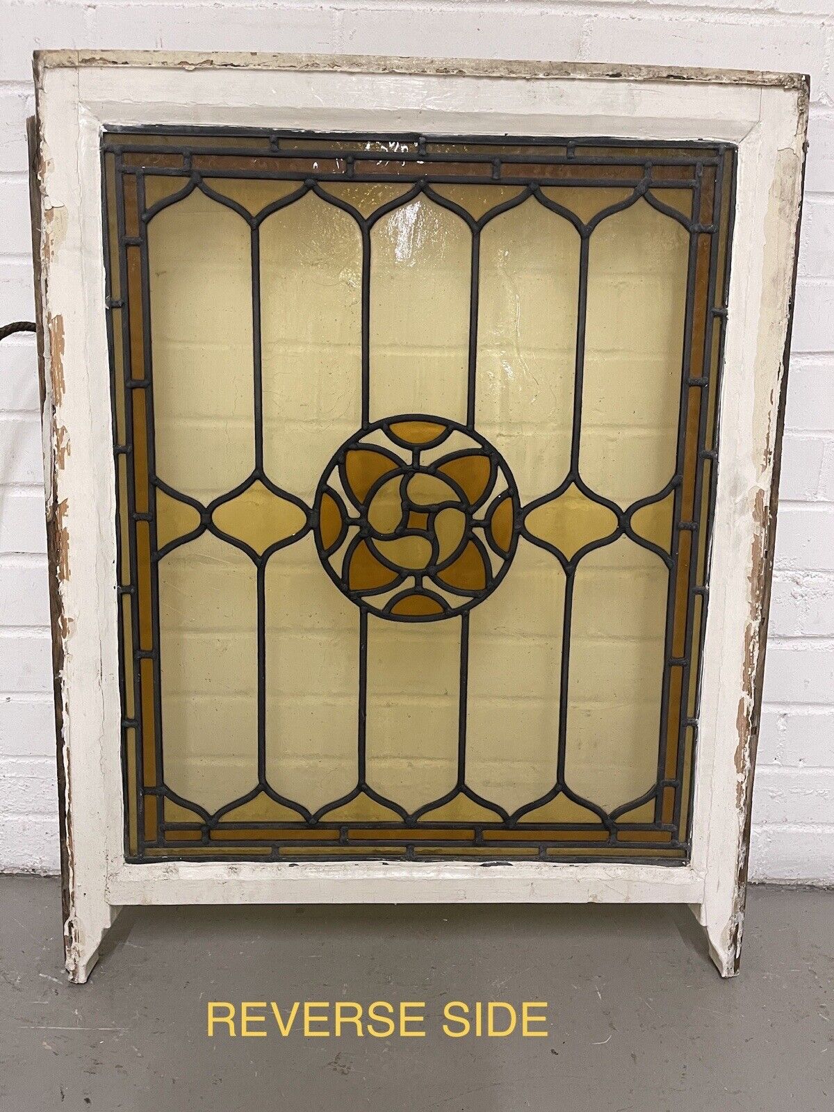 Reclaimed Leaded Light Stained Glass Art Nouveau Wooden Window Panel