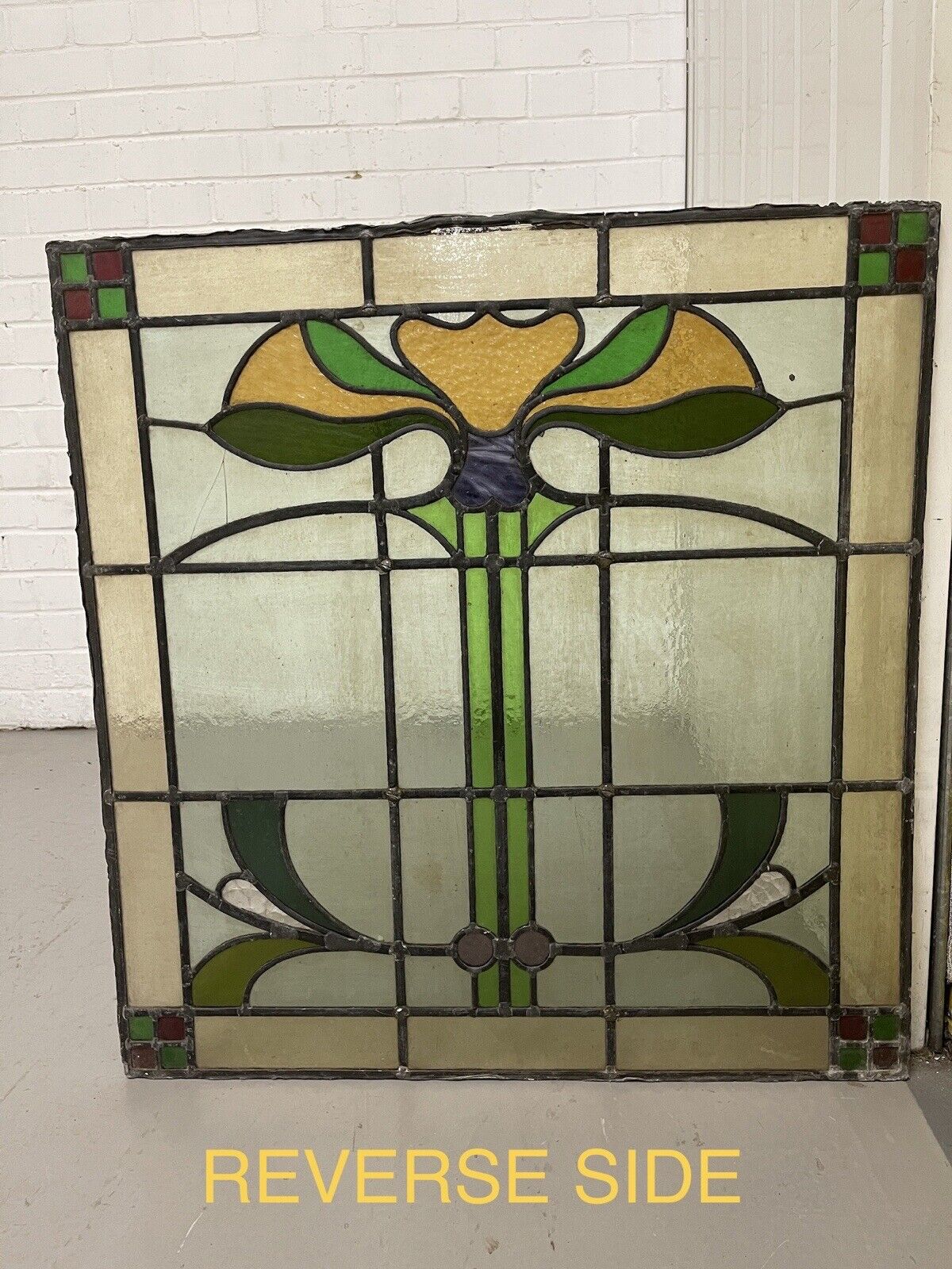 Reclaimed Leaded Light Stained Glass Art Nouveau Window Panel 678 x 656mm
