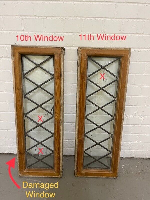 Job Lot Of 11 Reclaimed Leaded Light Diamond Panel Wooden Windows