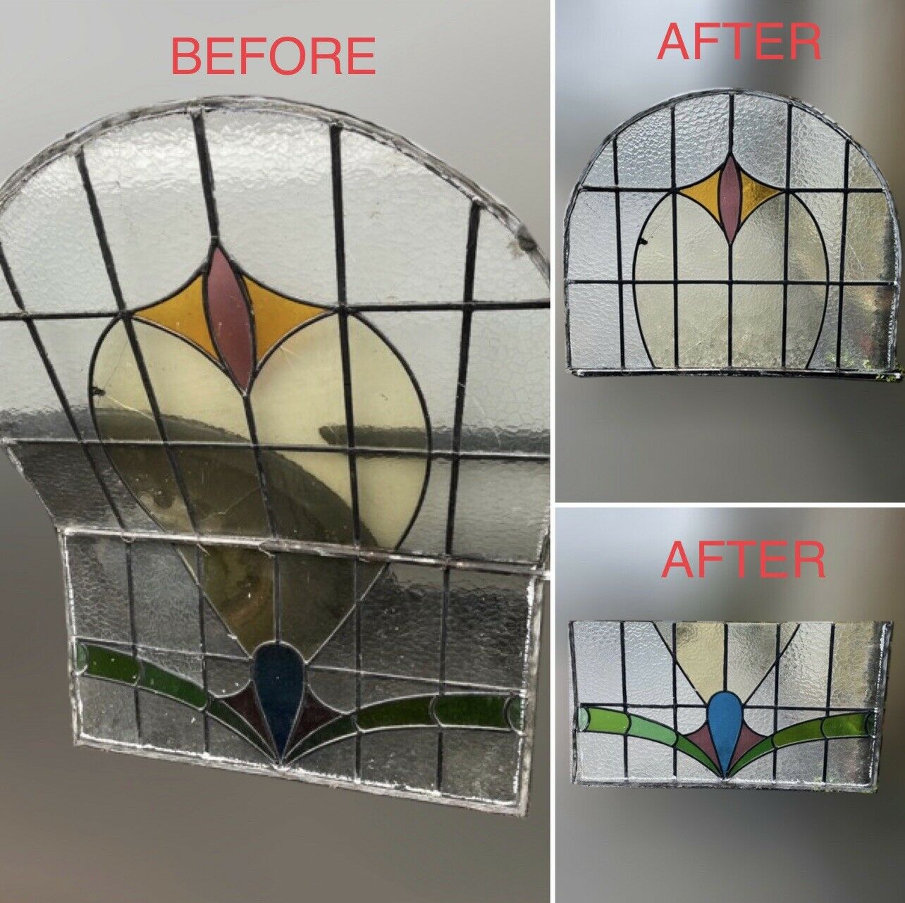 Reclaimed Leaded Light Arch Stained Glass Art Nouveau Wooden Window Panel