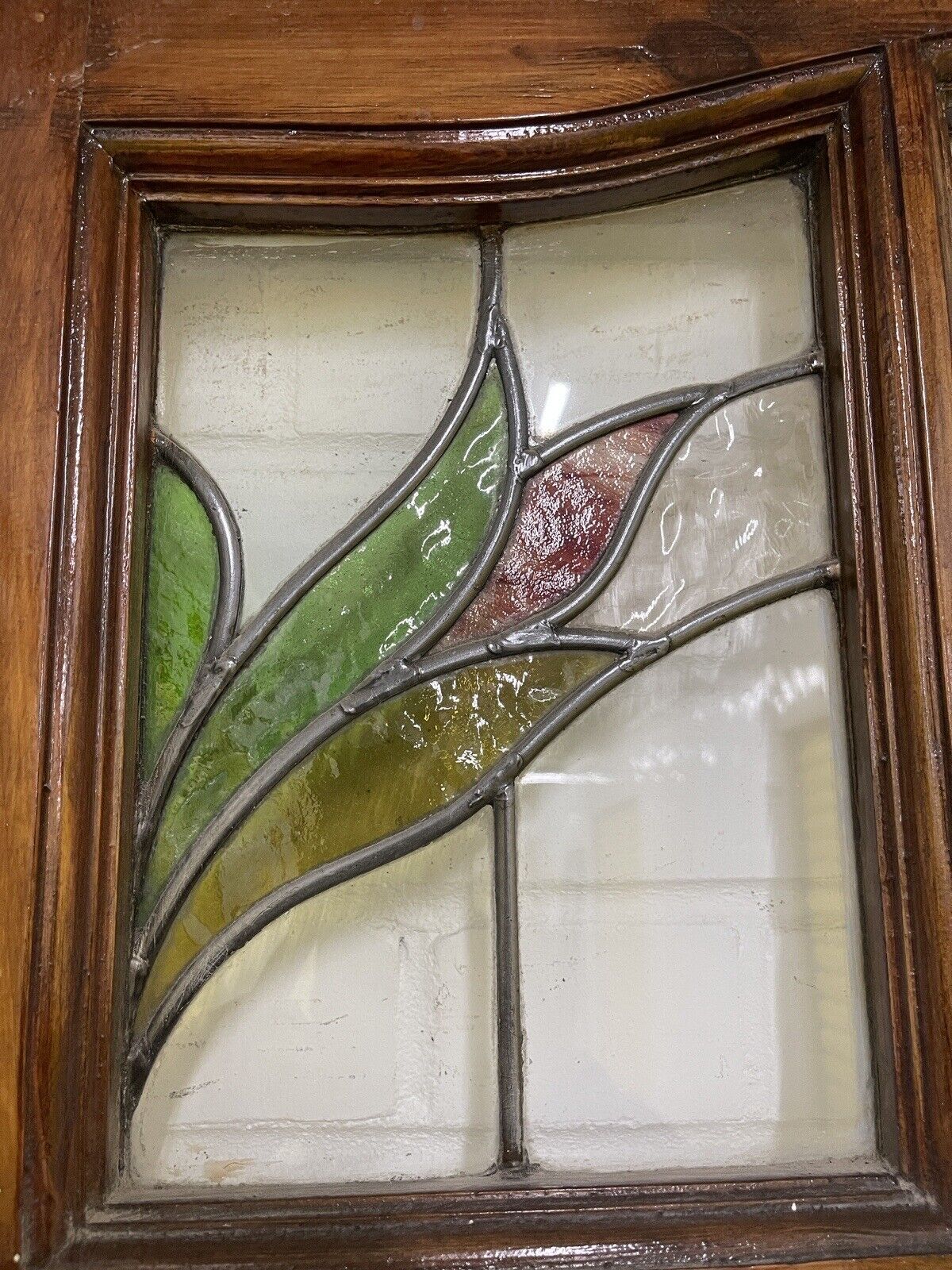 Reclaimed Old Edwardian Wooden Panel Front Door Stained Glass 2123mm x 910mm