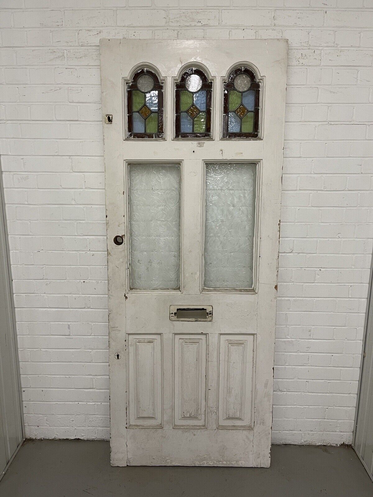 Reclaimed Victorian Edwardian Wooden Panel Front Door Stained Glass 2024 x 810mm