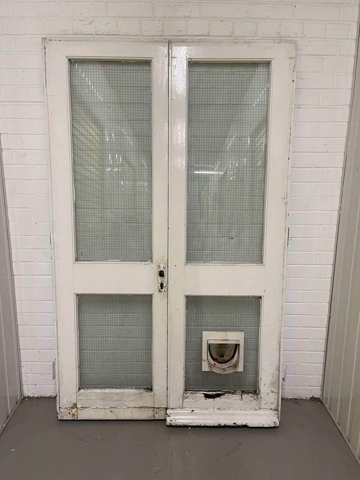 Reclaimed Old French Single Panel SAFETY Glass Wooden Double Doors 1225 x 1970mm