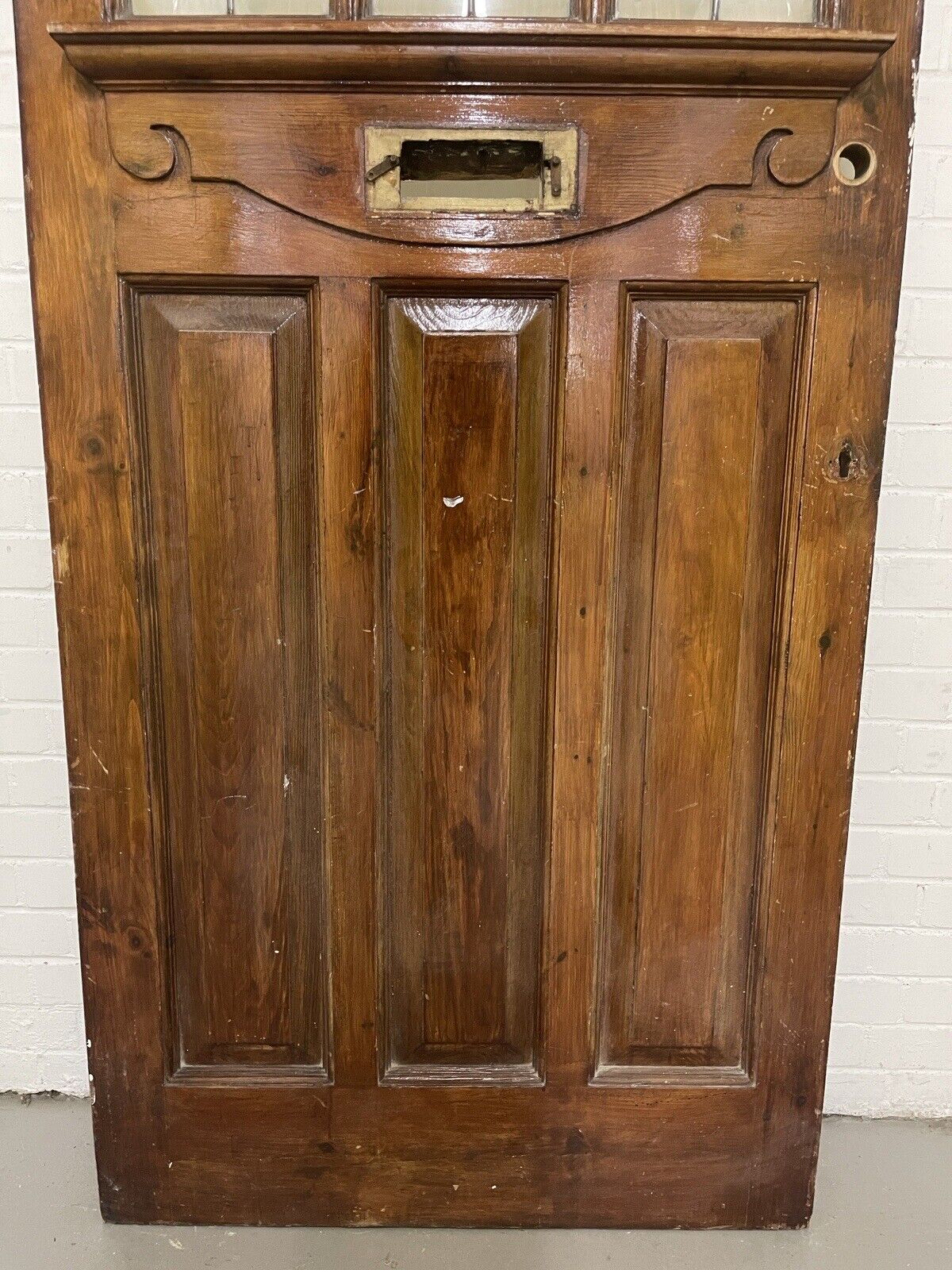 Reclaimed Old Edwardian Wooden Panel Front Door Stained Glass 2123mm x 910mm