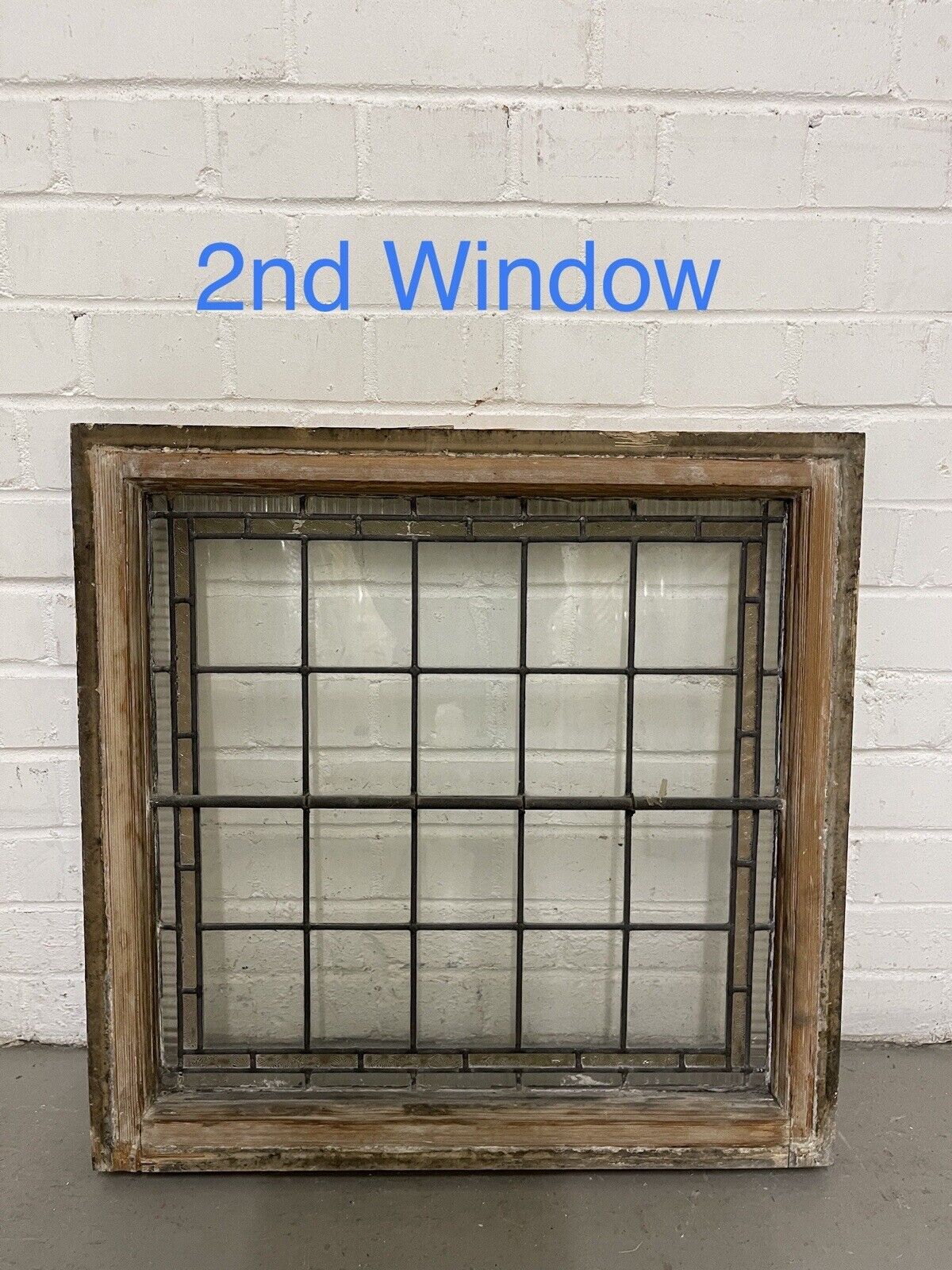 Pair Of Reclaimed Leaded Light Stained Glass Wooden Window Panels