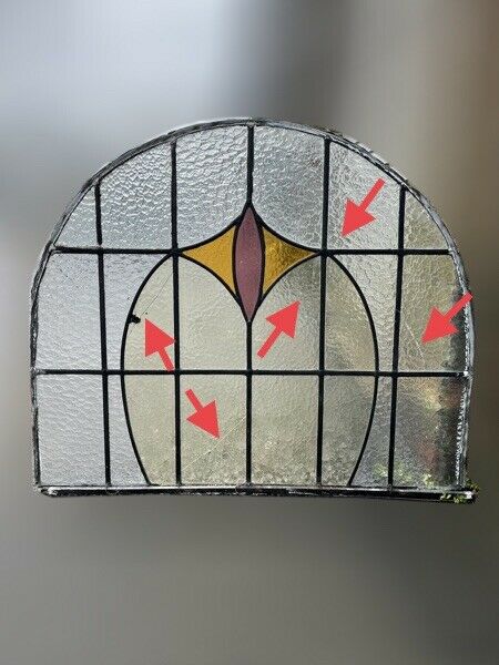 Reclaimed Leaded Light Arch Stained Glass Art Nouveau Wooden Window Panel