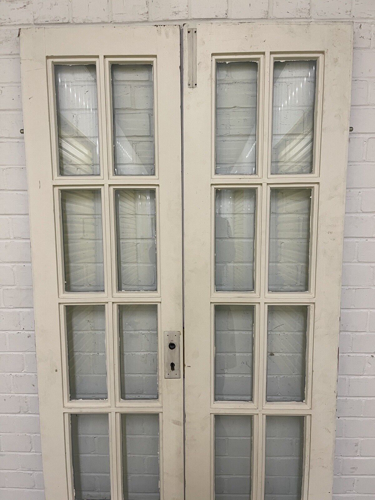 Reclaimed French Georgian Single Panel Glass Wooden Double Doors 1980 x 912mm