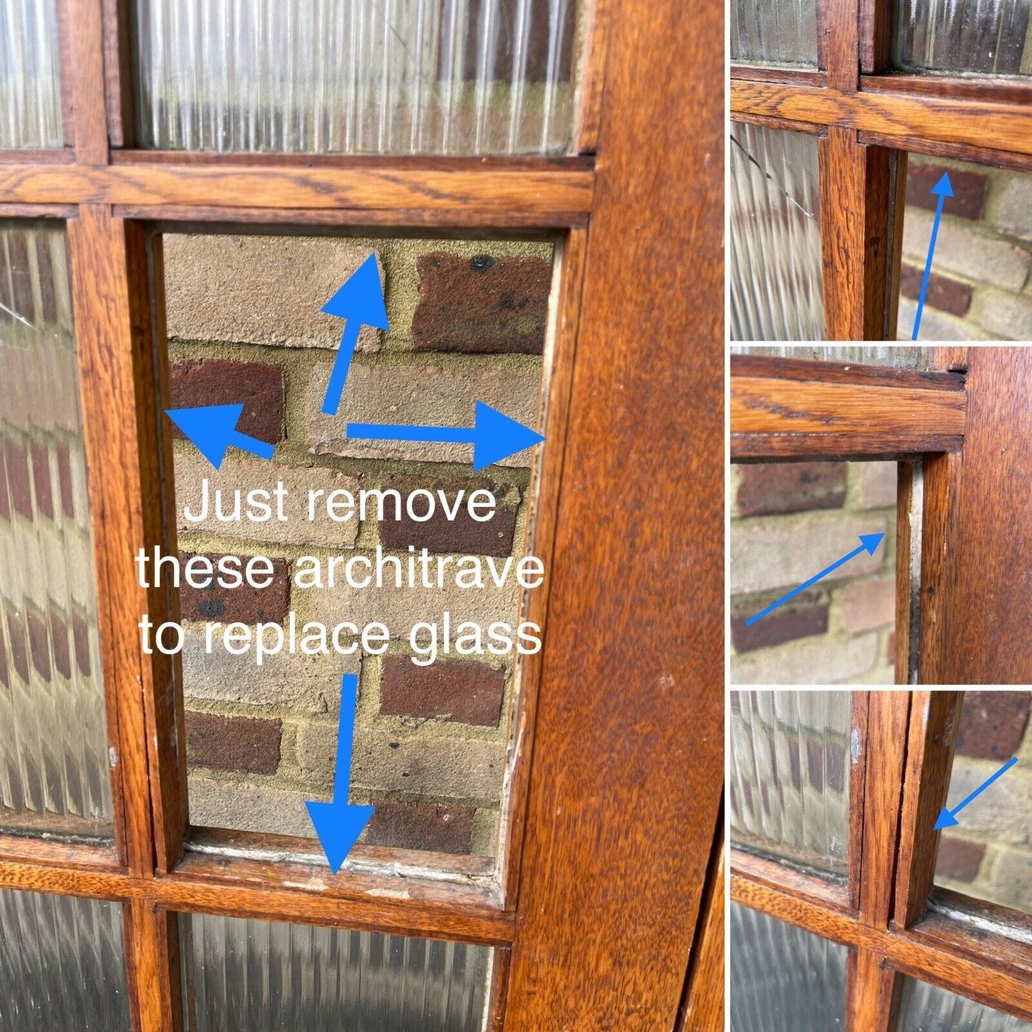 Reclaimed Georgian French Reeded Glass Wooden Double Doors 1980 x 1505mm