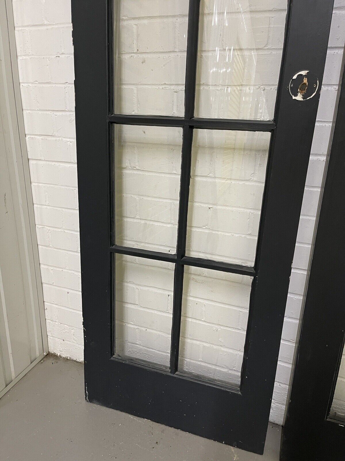 Reclaimed French Single Panel Glass Wooden Double Doors 2093 x 593 2095 x 608mm