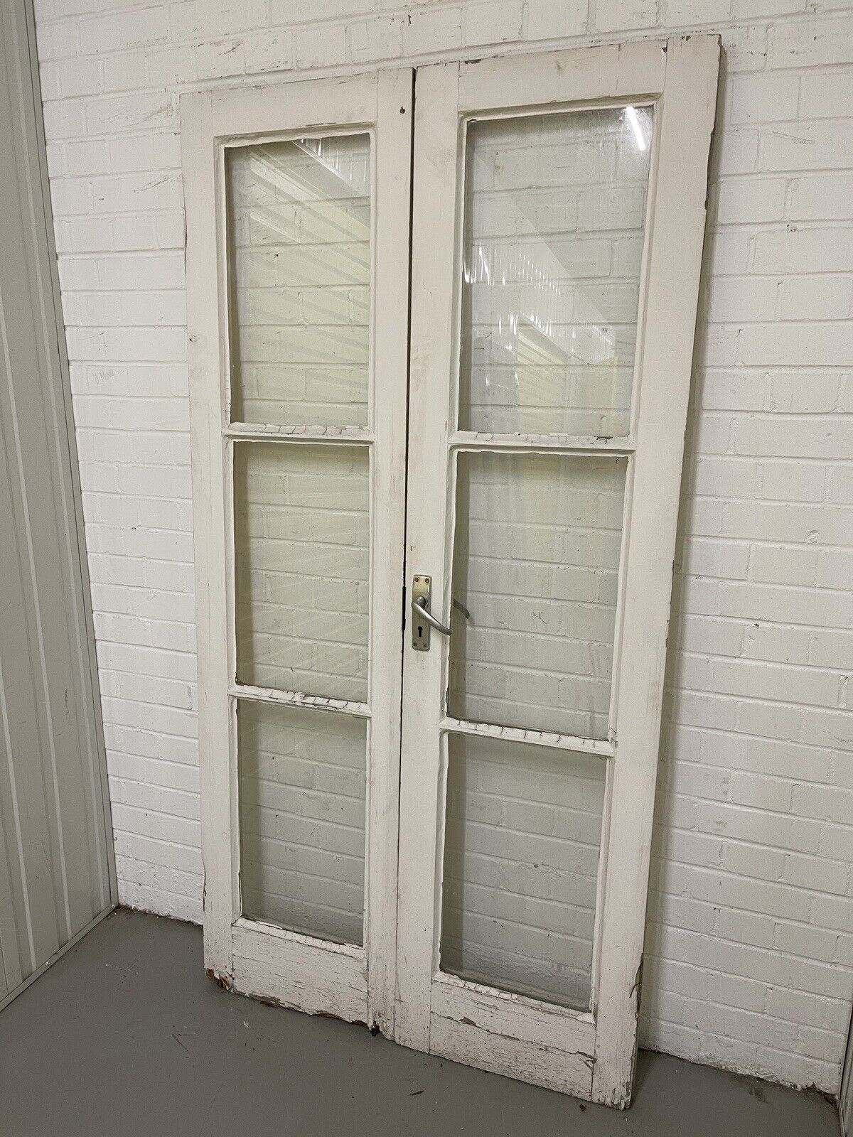 Reclaimed Old French Single Panel Glass Wooden Double Doors 1970mm x 1110mm